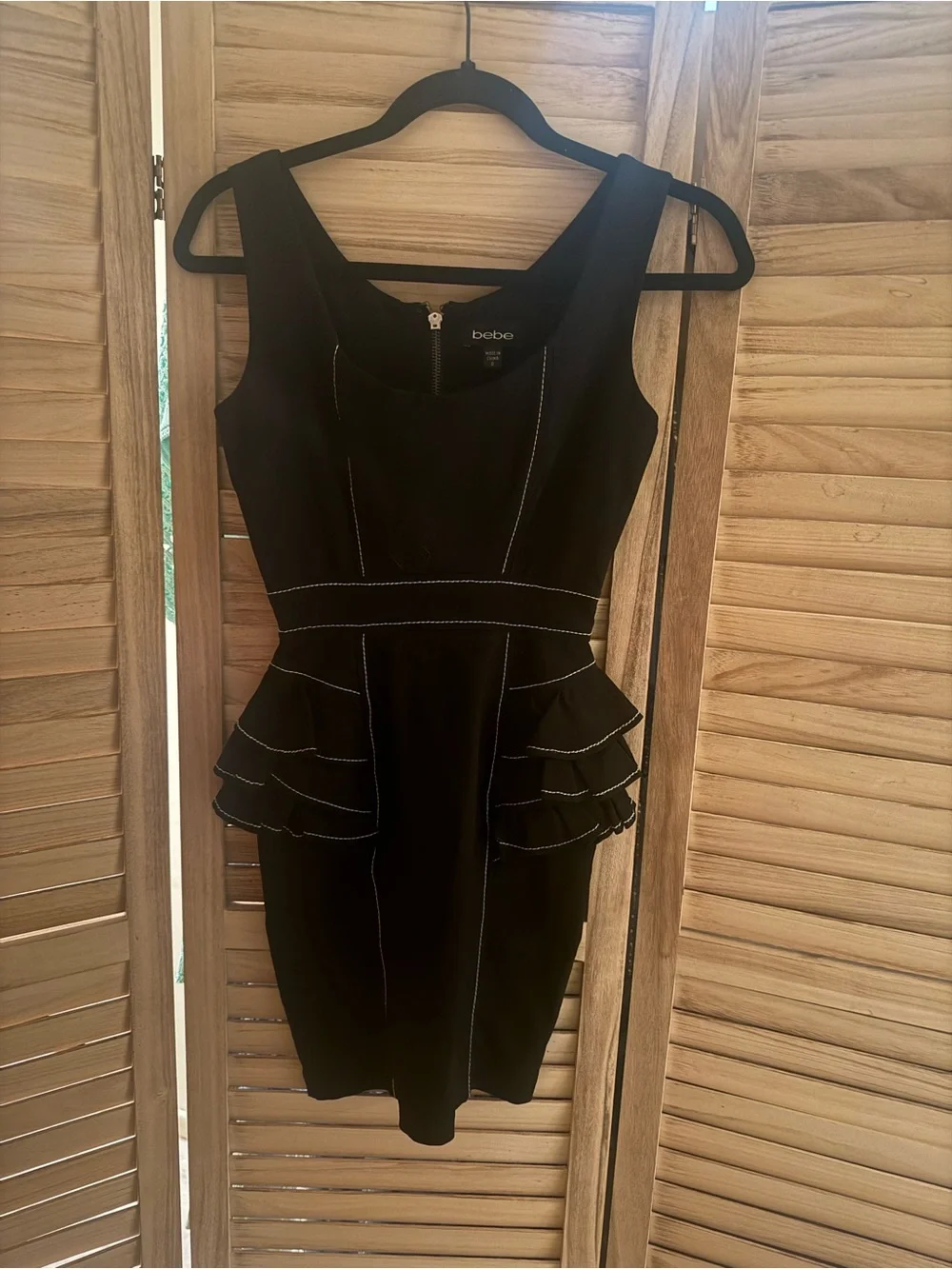 bebe Black Peplum Ruffle Sheath Dress